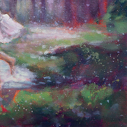 Detail of colorful forest ground with rain droplets, oil painting.