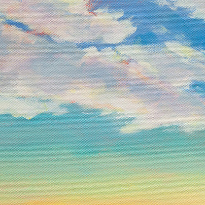 Blue and pastel cloud sky detail from Santa Cruz coastal oil painting.