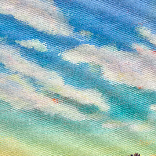 Sunset reflection in wet sand at Santa Cruz beach, oil painting detail.