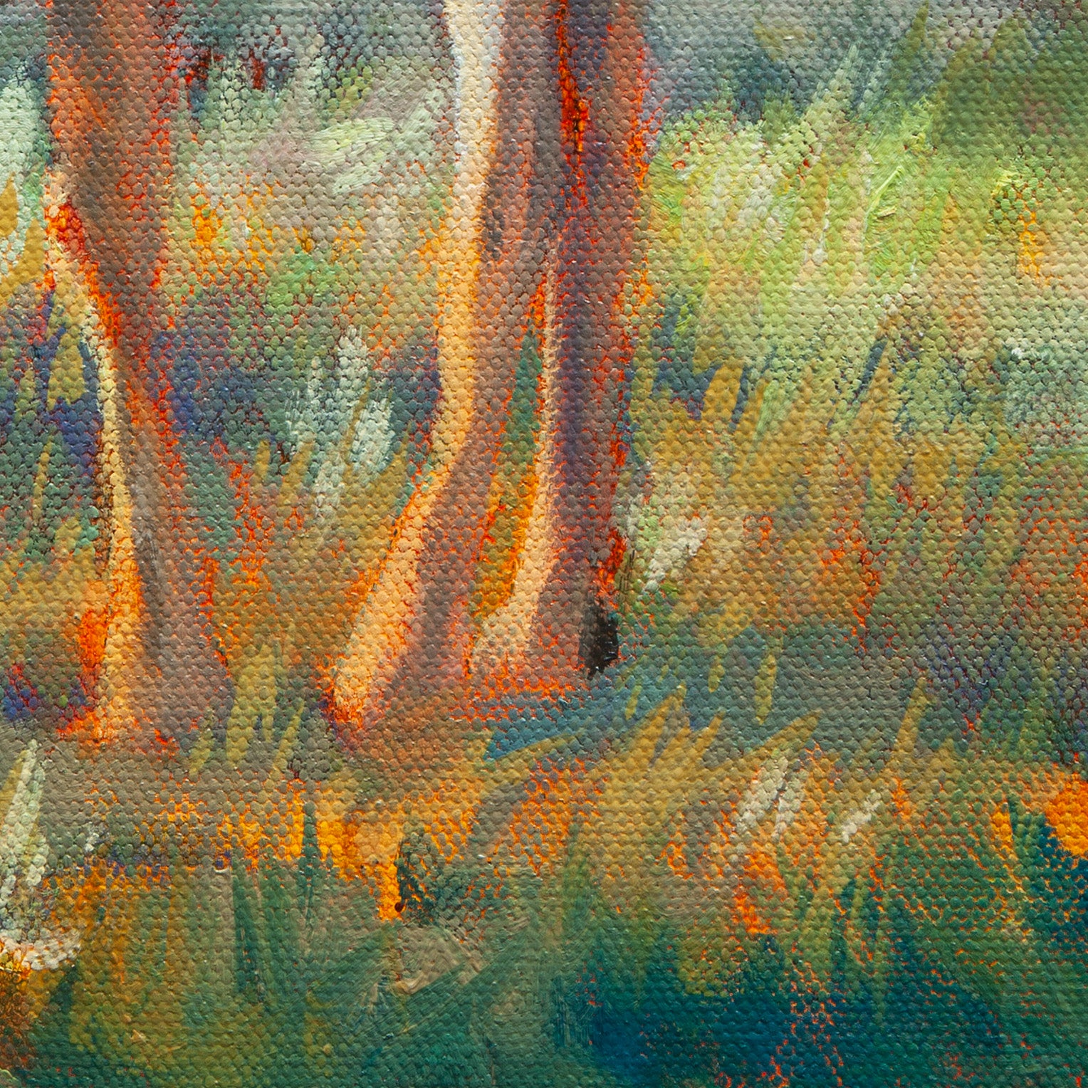 Close-up of a deer’s golden-brown feet on orange-green sunlit grass with blue-green shadows from Curious Heart by Martina Goulart.