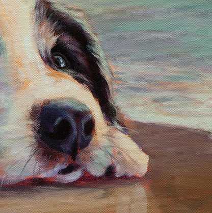 Close-up of the dog’s nose and face from the original Santa Cruz coastal painting by Martina Goulart.