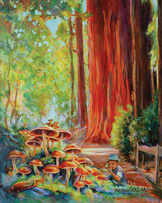 Fine art print of Beneath the Redwoods by Martina Goulart, mounted on cradle wood panel, 8x10 wall art ready to hang