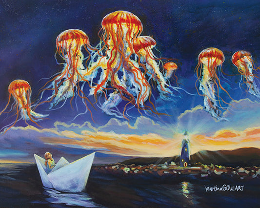 Fine art print of Harbor of Wonders by Martina Goulart, mounted on cradle wood panel, 8x10 wall art ready to hang