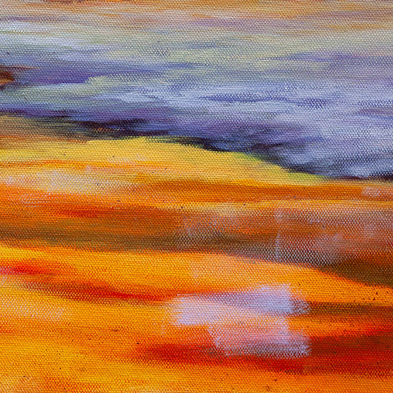 Detail of shoreline and waves reflecting orange sunset light near Walton Lighthouse.