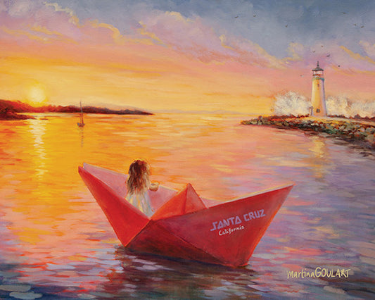 Fine art print of Safe Harbor by Martina Goulart, mounted on cradle wood panel, 8x10 wall art ready to hang.