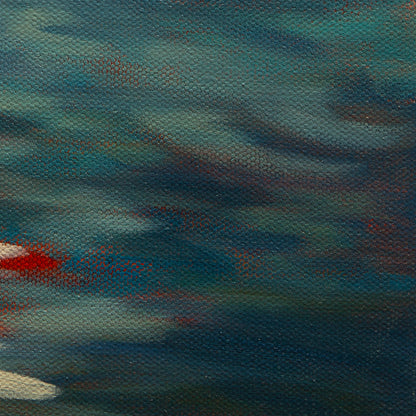 Close-up of teal and deep blue water with visible brushstrokes from Sky Meets Sea, ocean-inspired painting by Martina Goulart.