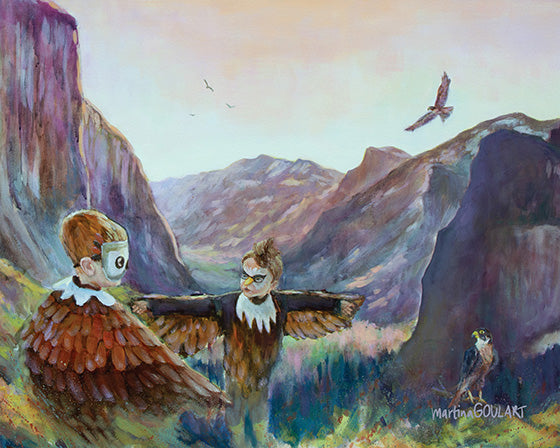 Fine art print of The Ones Who Came to Fly by Martina Goulart, mounted on cradle wood panel, 8x10 wall art ready to hang