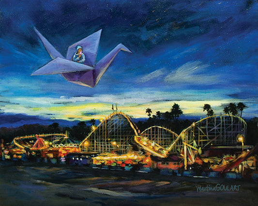 Fine art print of Voyage of the Paper Crane by Martina Goulart, mounted on cradle wood panel, 8x10 wall art ready to hang