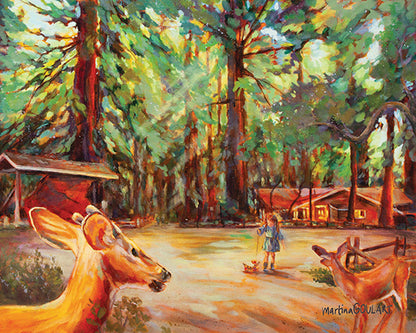 Fine art print of Walking the Dog by Martina Goulart, mounted on cradle wood panel, 8x10 wall art ready to hang