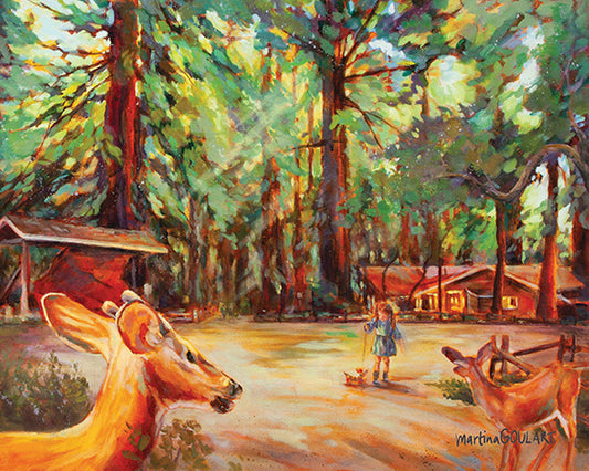 Fine art print of Walking the Dog by Martina Goulart, mounted on cradle wood panel, 8x10 wall art ready to hang