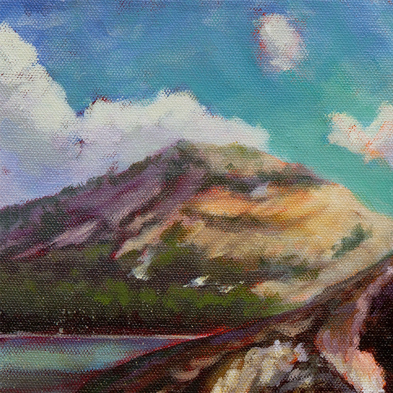 rocky shoreline and still water at Yosemite lake, soft light and reflections, oil painting detail