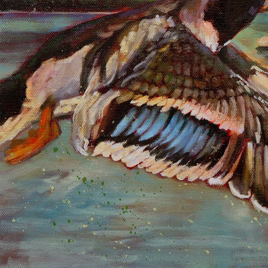 calm lake water with reflections at Tenaya Lake Yosemite, peaceful mountain setting, oil painting detail