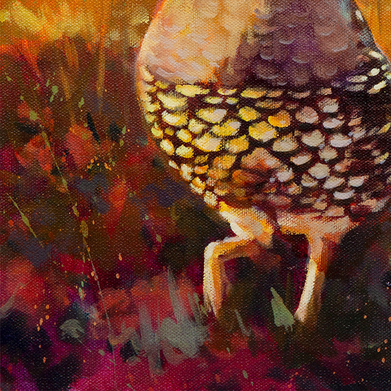 quail feet on textured ground with warm earth tones, wildlife painting detail