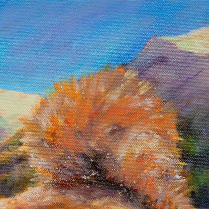 squirrel tail with Yosemite mountain landscape in background, soft light, oil painting detail